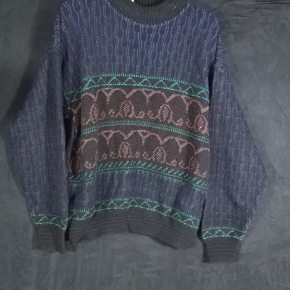 Vintage Kennington Italia Sweater Geometric Knit 80s 90s Retro Pullover Mens
